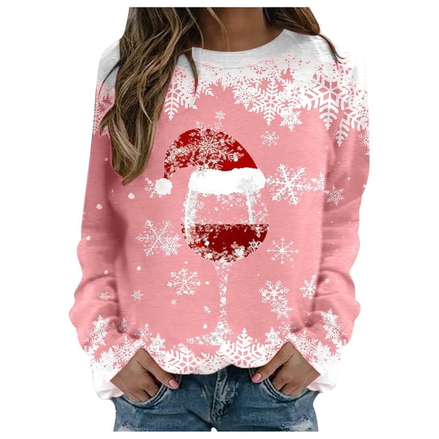 WEAIXIMIUNG Robe Chandail en Molleton Grande Taille Femmes Mode Automne et Hiver Loisirs Vacances Rouge Flocon de Neige Imprimé de Noël Col Rond Manches Longues Sweat à Capuche