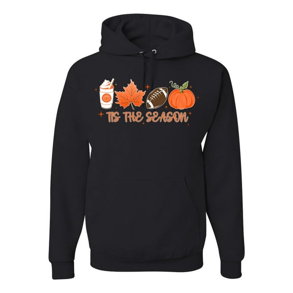 Wild Bobby Tis' The Season Pumpkin Spice Leaves Football Pumpkins Stars Halloween Unisex Hoodie Sweatshirt, Black, Small
