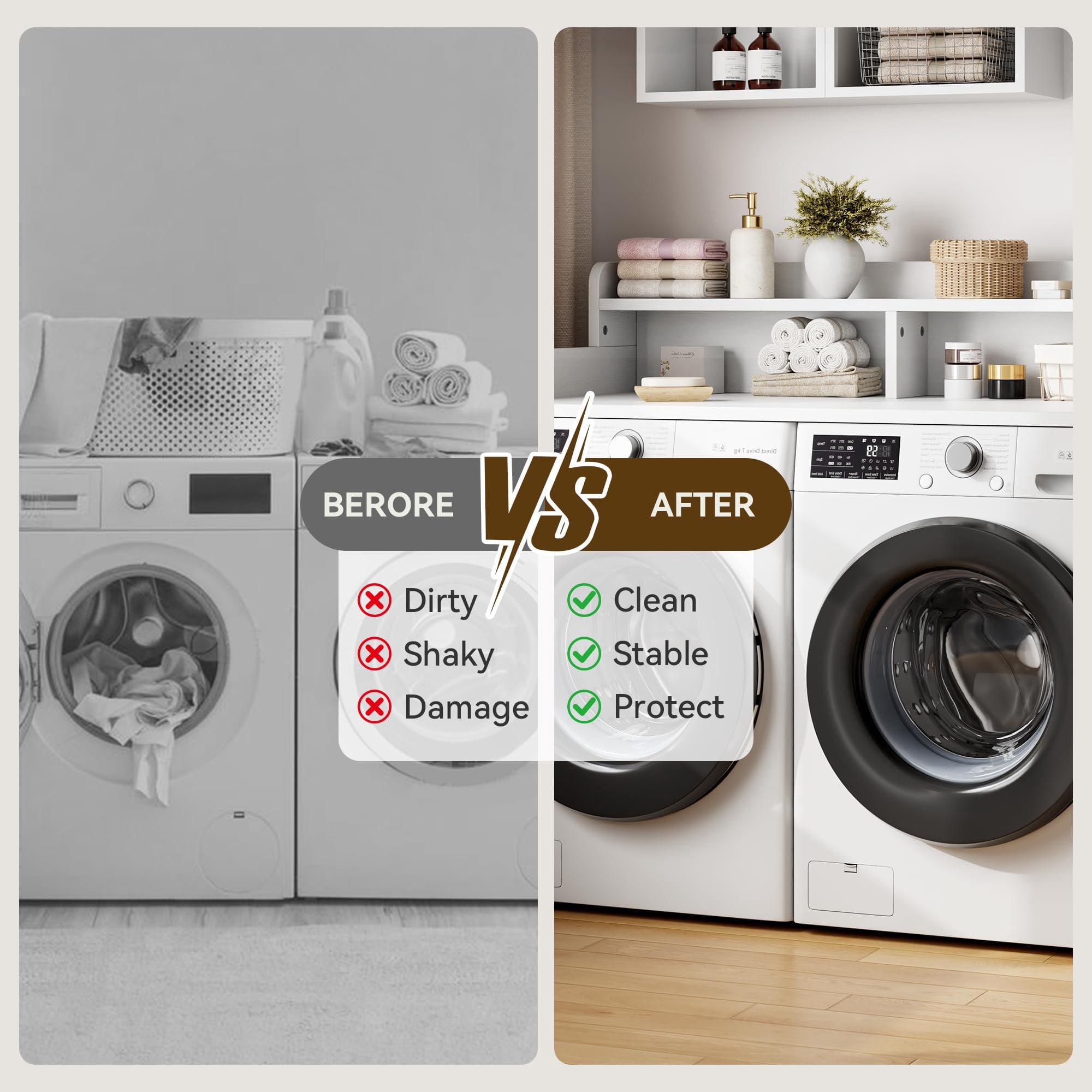 Huisuilinss Washer Dryer Countertop,2-Tier Washer And Dryer Countertop,Wood Laundry Countertop With Shelf & Drawer,Washer Dryer Topper With Non-Slip Pad And Guard Rails,Laundry Topper For Laundry Roo