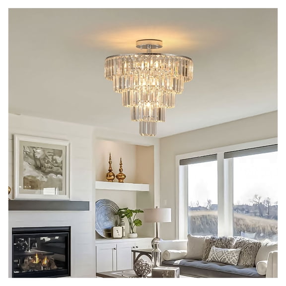 Crystal Chandelier White - Modern 10-Light Dining Room Light Fixture, Living Room Bedroom Hanging Lamp