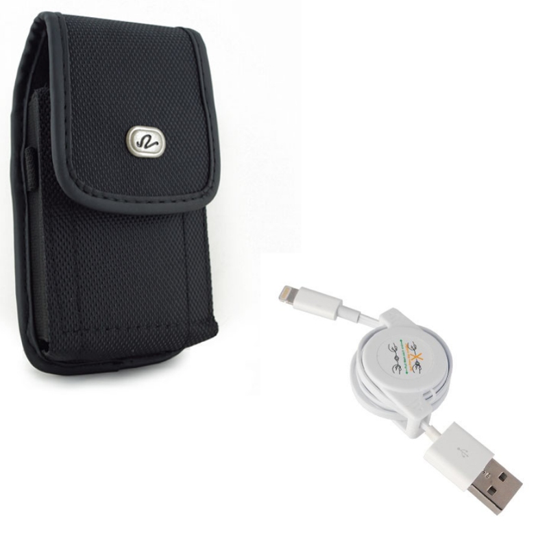 USB Cable w Case Belt Clip for iPhone XR Retractable Charger Power