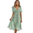 thumbnail image 5 of Womens Floral Maxi Dress - Short Sleeve Summer Boho Wedding Guest Dress Tie Waist Empire Waist Chiffon Modest Midi Dresses Mint Green XL, 5 of 7
