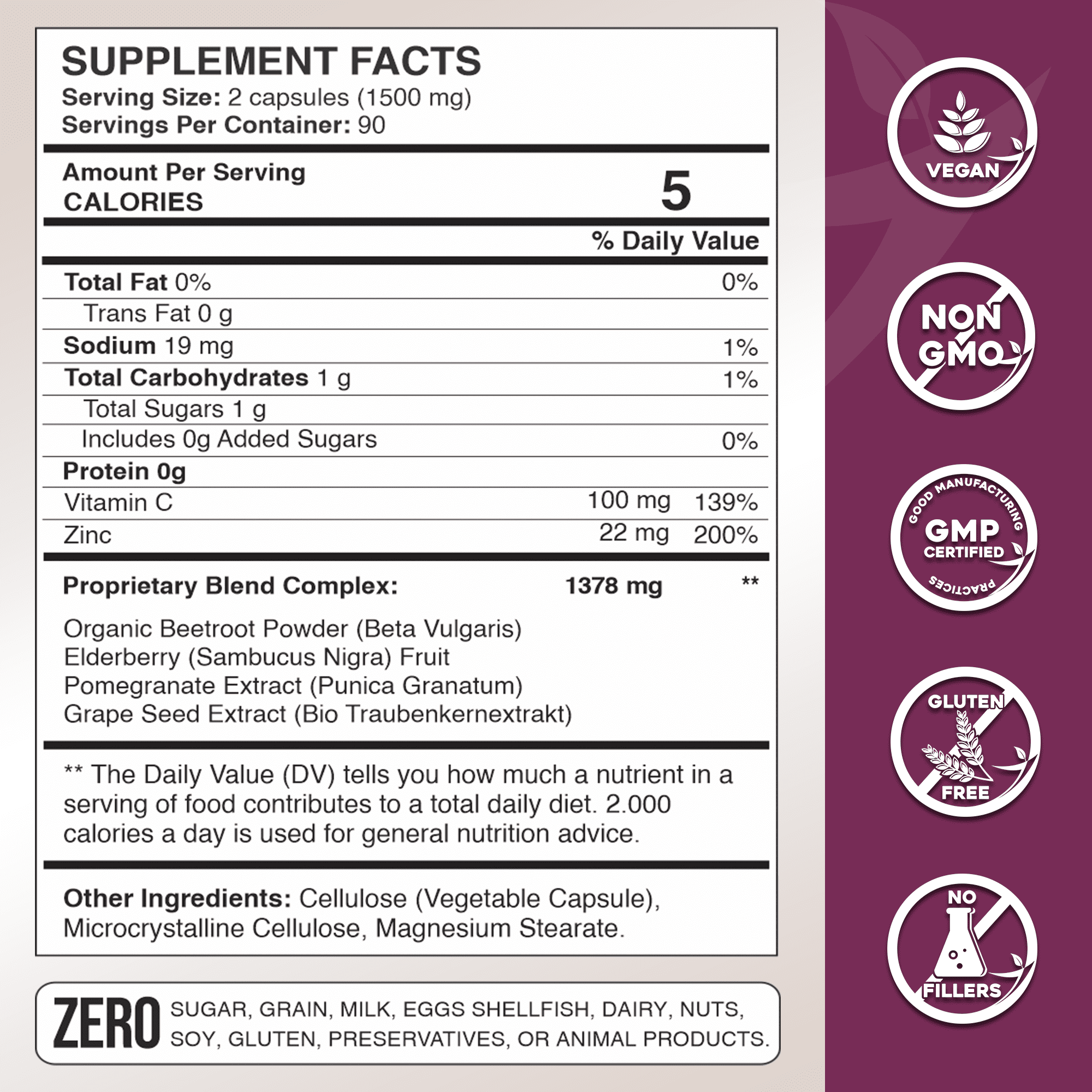 Gade Nutrition Organic Beet Root Capsules 1500 mg with Vitamin C, Zinc, Elderberry, Pomegranate & Grape Seed. Healthy Circulation Vitamins - 3 Months Supply