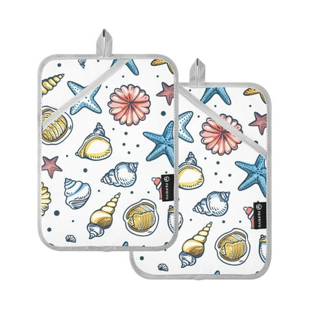 

Pot Holders Set of 2 Heat Resistant 338℉ Kitchen Oven Gloves Potholder Cooking Baking Microwave Mitts Cartoon Cute Seashells