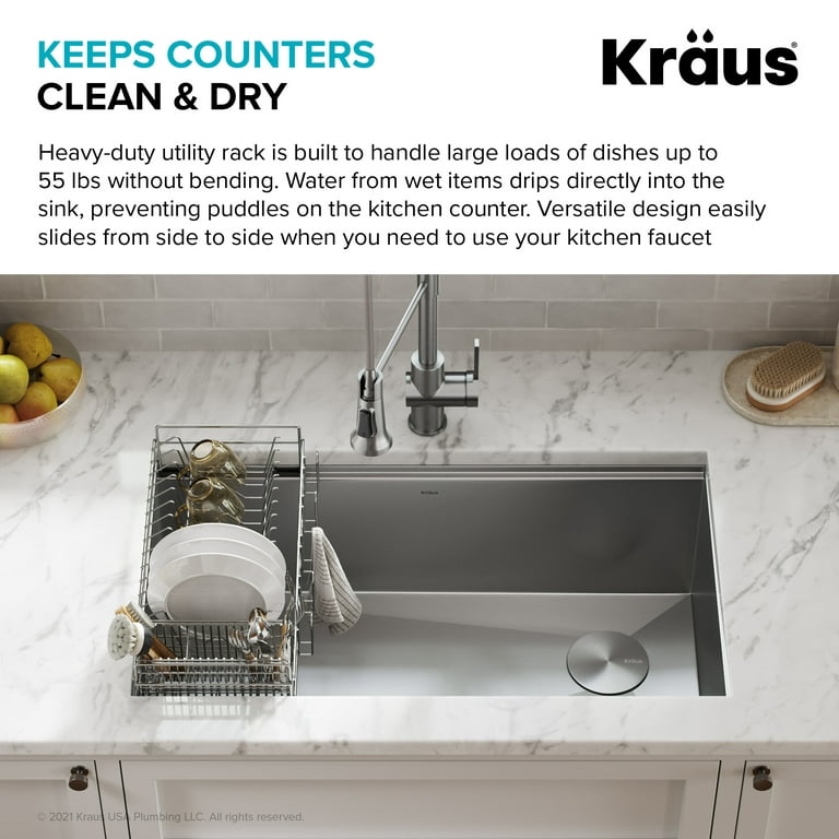 Kraus Workstation Kitchen Sink Dish Drying Rack Drainer and Utensil Holder  in Stainless Steel 