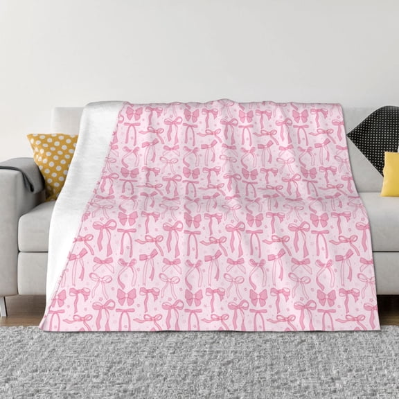 Vsdgher Ribbon Bow Pattern Fleece Throw Blanket, Horizontal Fleece Bedding Home Decor for Couch & Bed All Season Use -50"x40"