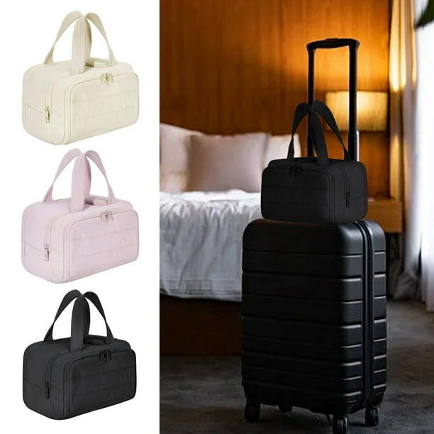Bolsa De Viaje Ligera, Grande Y Con Abertura Amplia, Bolsa De Viaje Para Mujer, Bolsa Organizadora De Cosméticos Y Maquillaje Con Asas Para Accesorios Y Artículos De Aseo, Color Negro