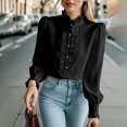 thumbnail image 6 of Gsakboxl Womens Summer Outfits Womens Ruffled Long Sleeve Shirt Elegant Button Down Blouse with Ruffle Trim on Neckline Chic Casual Top for Spring and Autumn L, 6 of 7