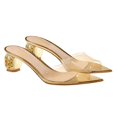 thumbnail image 3 of XYD Women Open Pointed Toe Transparent Strap Mules Slip on Studded Crystal Block Low Heels Fashion Party Slide Sandals Size 7 Gold, 3 of 4