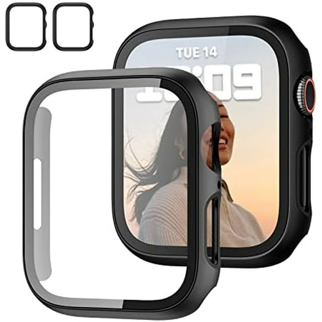 2 Pack Case with Tempered Glass Screen Protector for Apple Watch SE(2023) Series 6/5/4/SE 40mm JZK Slim Guard Bumper Full Coverage Hard PC Protective Cover HD Ultra-Thin Cover for iWatch