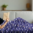 thumbnail image 3 of Sky Soft Flannel Fleece Throw Blanket, Cartoon Night Themed Pattern of Continuous Moon Stars and Clouds, Cozy Plush for Indoor and Outdoor Use, 60" x 80", Dark Lavender Mustard, by Ambesonne, 3 of 5