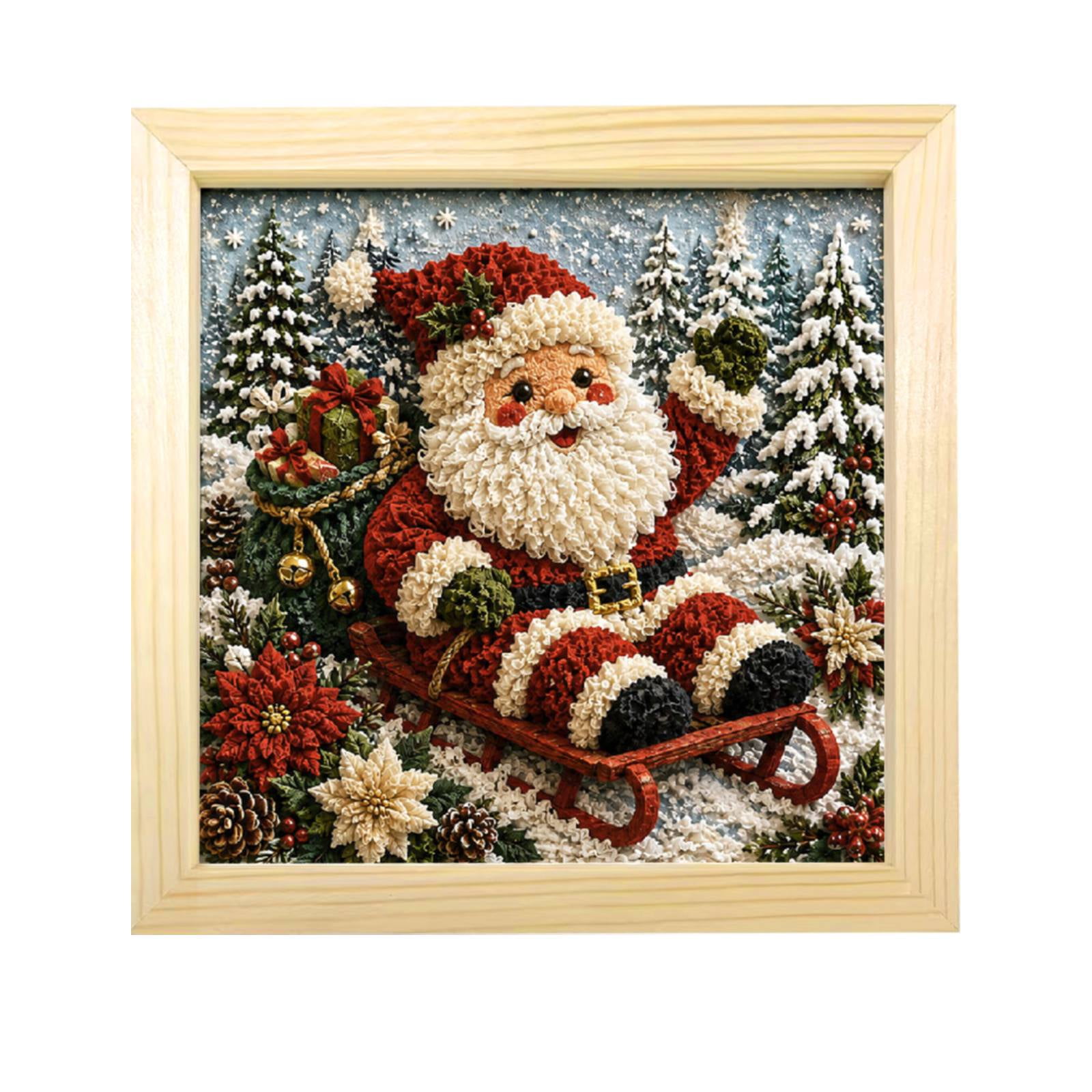 lhwanj 3D Fabric Punch Needle DIY Kit No Glue Christmas Decoration Craft Set with Frame Fabric and Yarn for Handmade Wall Art and Home Decor