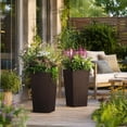 thumbnail image 3 of Outsunny Set of 3 Tall Planters, 24" Rattan-Style Outdoor Flower Pots with Drainage Hole and Plug, PP Plastic Plant Pots for Indoor Outdoor Use, Brown, 3 of 10