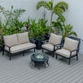 thumbnail image 6 of LeisureMod Walbrooke Modern Aluminum 5-Piece Patio Conversation Set with Outdoor Round Fire Pit Table with Slats Design & Side Table Tank Holder And Beige Cushions, 6 of 19