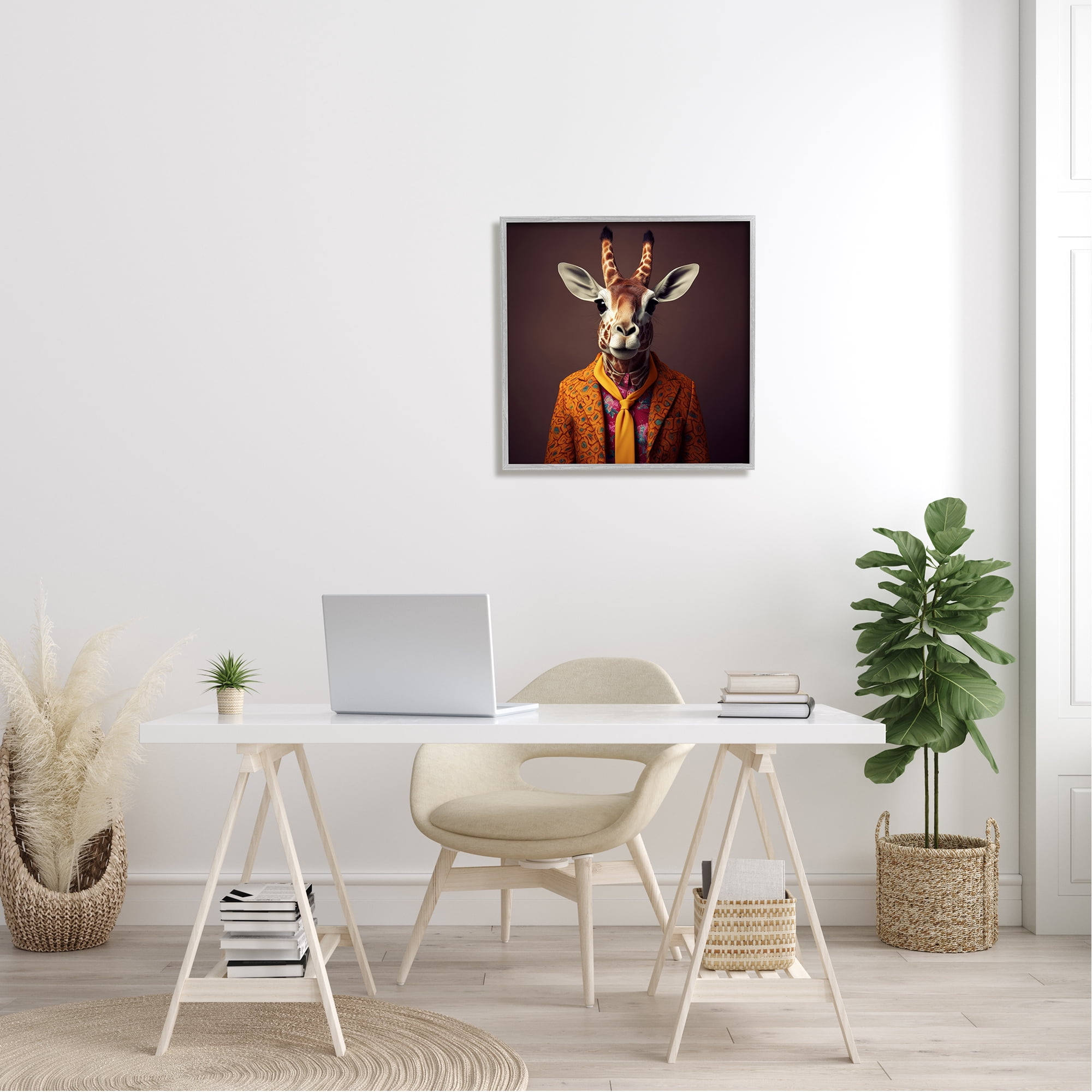 Stupell Industries Brown Vintage Fashion Giraffe Animals & Insects Painting Gray Framed Art Print Wall Art, 24 x 24