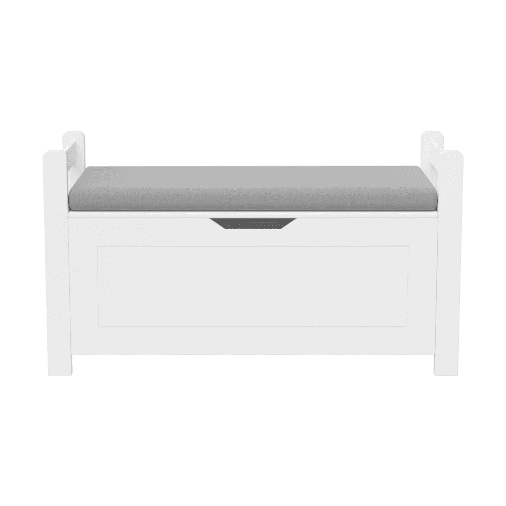 IVV 35"W Storage Chest, Wooden Storage Bench with Seating Cushion, Lift Top Toy Chest with Safety Hinges, Entryway Shoes Bench for Living Room, Bedroom, White