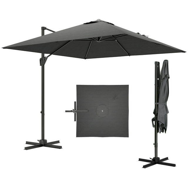 Outsunny 8'x8' Square Patio Hanging Offset Umbrella w/ Cross Base Dark Grey