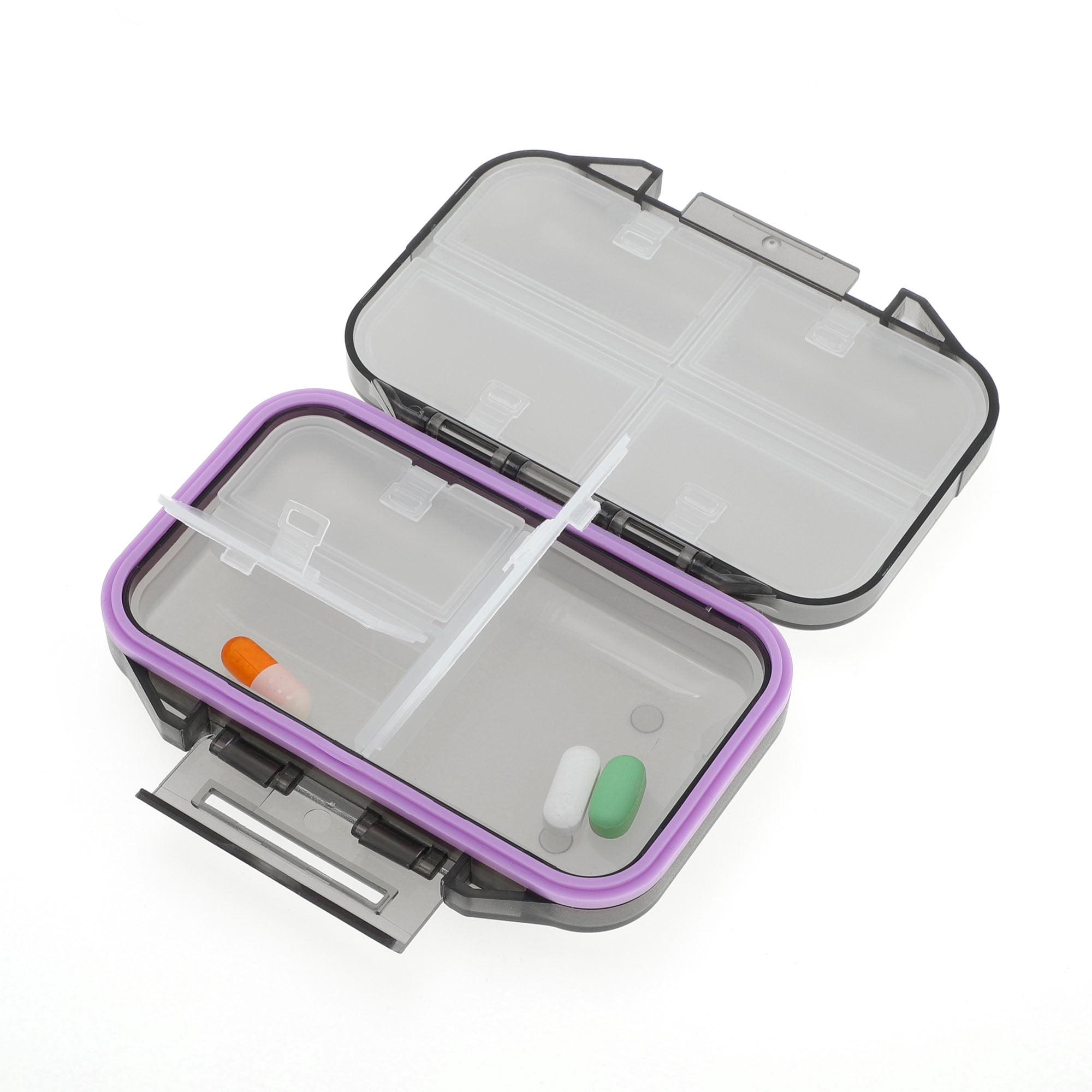Unique Bargains 7 Grids Double Layers Portable Pill Box 1 Pc Gray, Purple