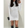 thumbnail image 4 of FOCUSNORM Robe Courte Garçon pour Femmes, Fleur 3D, Manches Longues, Col Ras du Cou, Couleur Unie, Mini-Robe, Robe de Sortie, 4 of 7