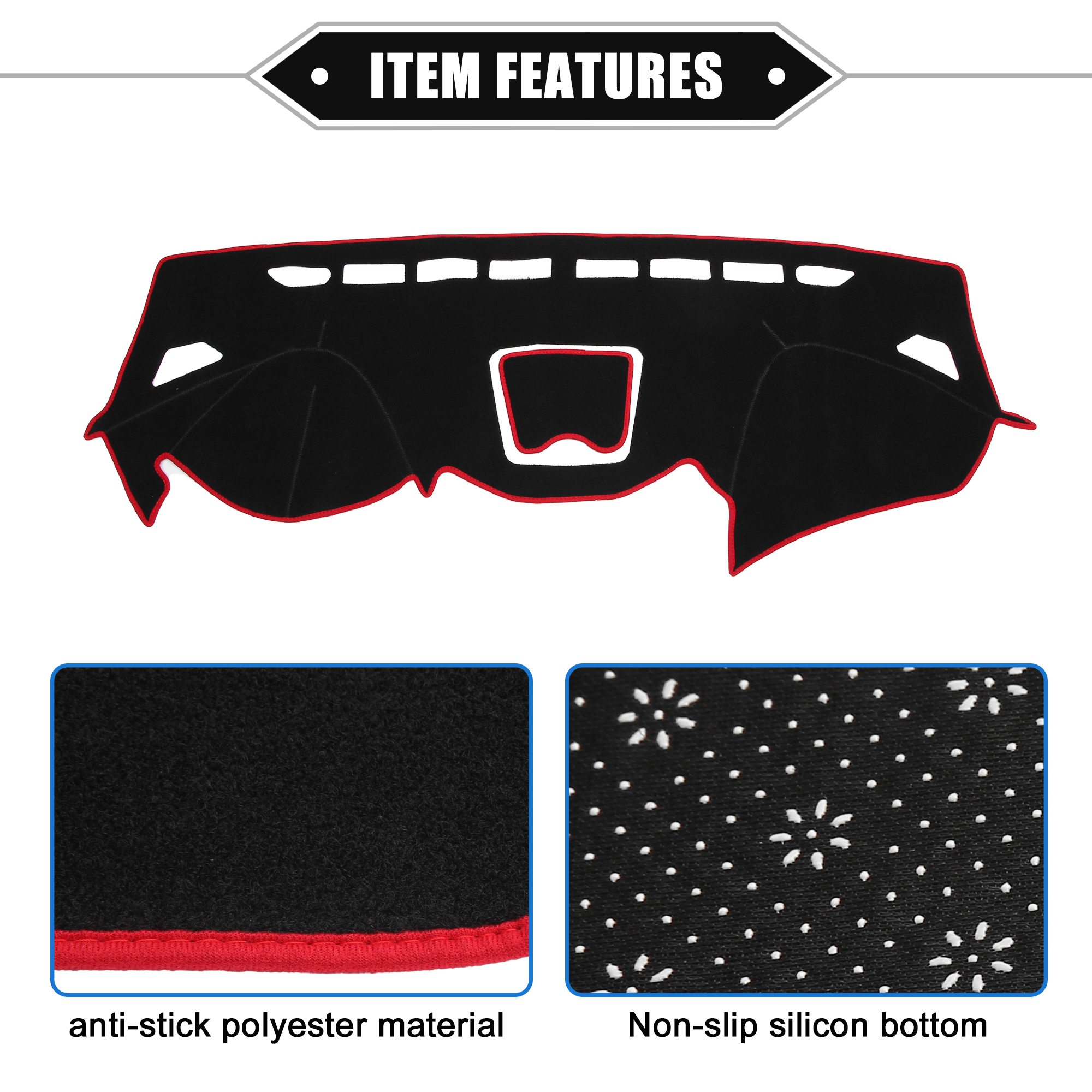 Unique Bargains Non-slip Dashboard Cover for Hyundai Santa Fe 2013-2018 Black Red