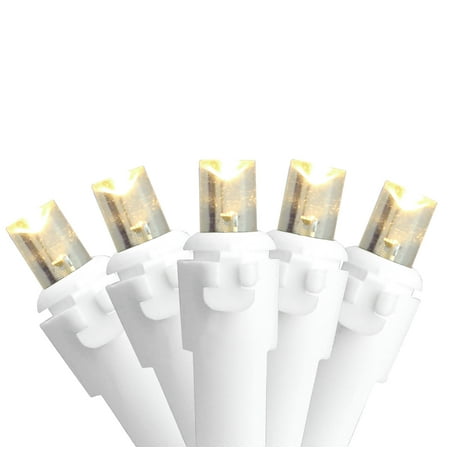 - Set of 100 Warm White LED Wide Angle Christmas Lights - White Wire