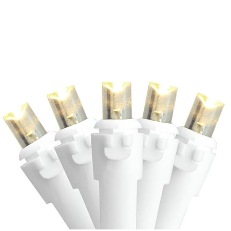 Set of 100 Warm White LED Wide Angle Christmas Lights - White