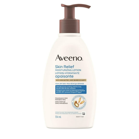 Aveeno Skin Relief Moisturizing Lotion, Shea Butter, Oat, Dimethicone, Dry Skin Body Moisturizer, Fragrance Free, 354 mL
