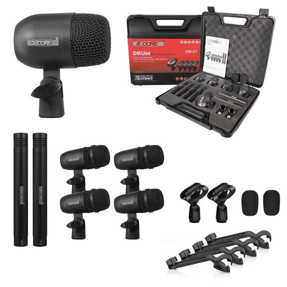 7-Piece All-Metal Drum Microphone Kit with Case, Professional Wired Mics for Tom, Snare, Cymbals & Bass Drum, for Studio Recording & Live Performance