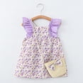 thumbnail image 2 of Girls Dresses Summer Sleeveless Floral Bow Cute Sweet Suspender Skirt Hat Baby Girl Dress Purple 18 Months-24 Months, 2 of 5