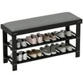 thumbnail image 2 of HOMCOM 3-Tier Bamboo Shoe Bench, Entryway Bench with Storage and Cushion, Shoe Organizer for Entryway, Hallway, Black, 2 of 9