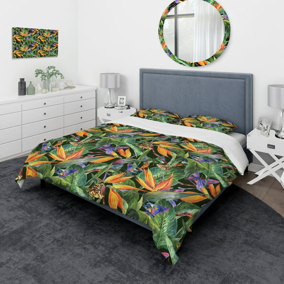 Designart 'Tropical Pattern with Exotic Flowers' Tropical Duvet Cover Set