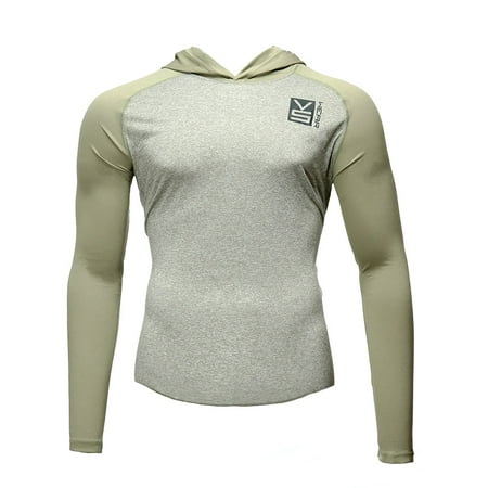 Raglan Performance Tee - Fusion VS Wear Men's Microfiber Slim Fit Compression Long Sleeve Raglan Athletic Sport Performance Training Thermal Baselayer Tactical Hoodie Shirt Made in USA Large Tan