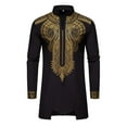 thumbnail image 3 of Oplxuo Men's Ethnic Style African Suits Long Sleeve Gold Printed Dashiki Shirt and Pants Traditional 2 Piece Outfits, 3 of 7