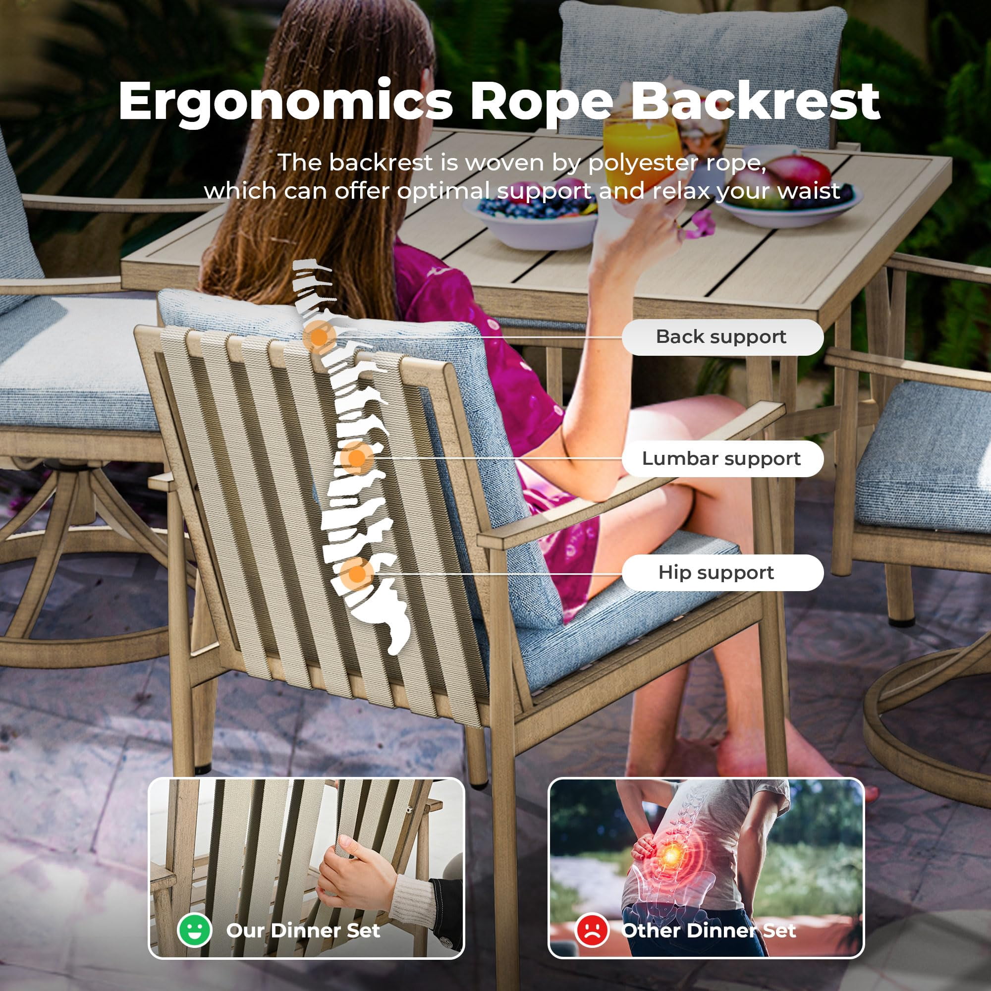 Aluminum Outdoor Dining Chairs Set of 2, Patio Dining Chairs with Cushion, Backrest and Armrest