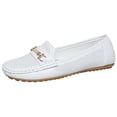 thumbnail image 5 of Women's Leather Penny Loafers Classic Comfortable Hollow out Casual Slip on Lightweight Walking Flat Driving Boat Shoes White Size 7, 5 of 5