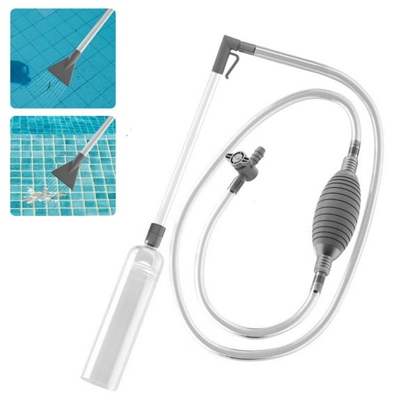 Trayknick Cordless Manual Swimming Pool Vacuum Cleaner - Clear Siphon Hose, Adjustable Valve, Detachable Fish Tank Water Change Spa Hot Tub, with 2 Nozzle Adapters