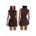 thumbnail image 3 of Women's Ruched Mini Dress Sleeveless Going Out Formal Party Bodycon Sun Dresses Brown XXL, 3 of 6