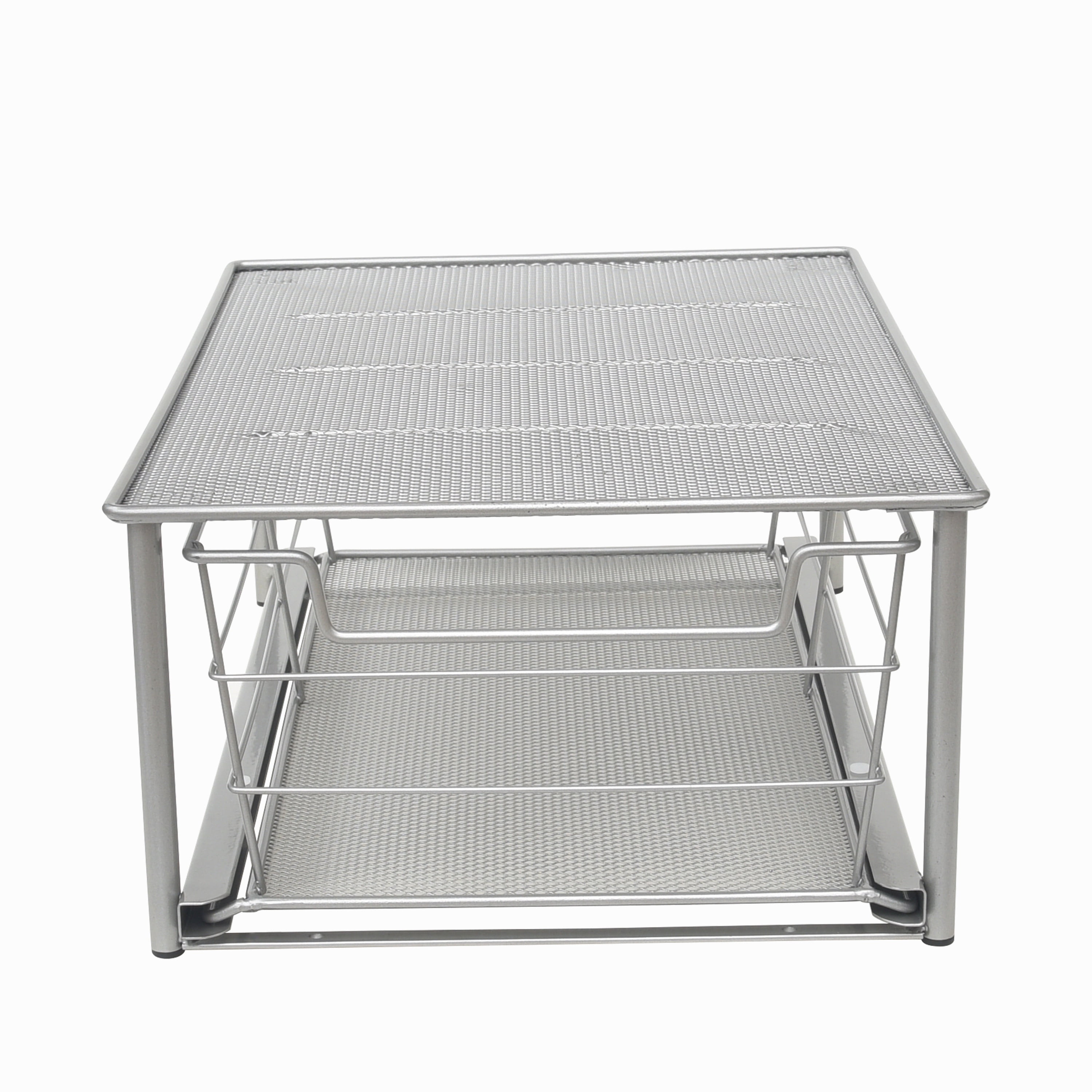 Mainstays Small Stackable Slide-Out Drawer Organizer, Satin Nickel, 10.03 in x 14.96 in