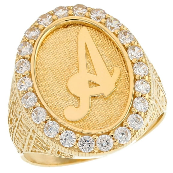 JackAni 10k Yellow Gold Mens Oval Halo White CZ Initial Letter A Ring - Size 12.00