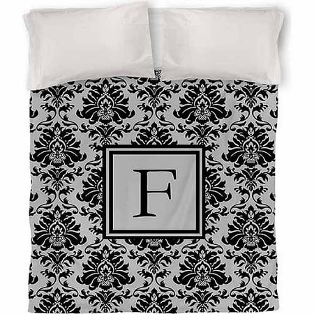 IDG Damask Monogram Duvet Cover, Black and Grey