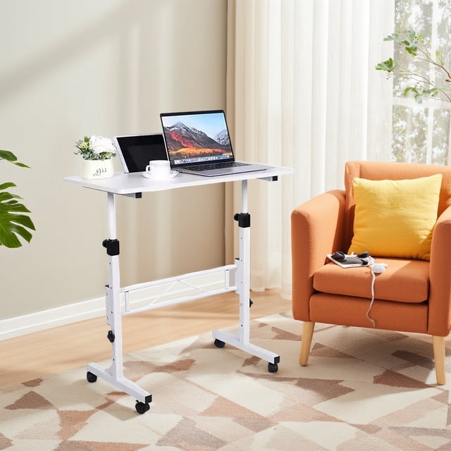 Adjustable Height Mobile Standing Desk, Portable Laptop Desk with Wheels, Small Rolling Computer Table, Height Range 31''–43'' for Home Office & Classroom