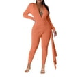 thumbnail image 5 of Ahabrexf Women Pants Suits, Solid Color V-Neck High Elasticity Jumpsuit Set for Casual Wear, 5 of 7
