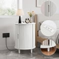 thumbnail image 4 of Aisword Round End Table with Charging Station, Fluted Accent Side Table with Sliding Door and Adjustable Shelf, Nightstand for Small Space, White, 4 of 6