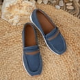 thumbnail image 5 of Women's Suede Leather Casual Penny Loafers Ladies Retro Classic Flats Dress Shoes Comfortable Slip On Fashion Boat Shoes Blue Size 7.5, 5 of 8