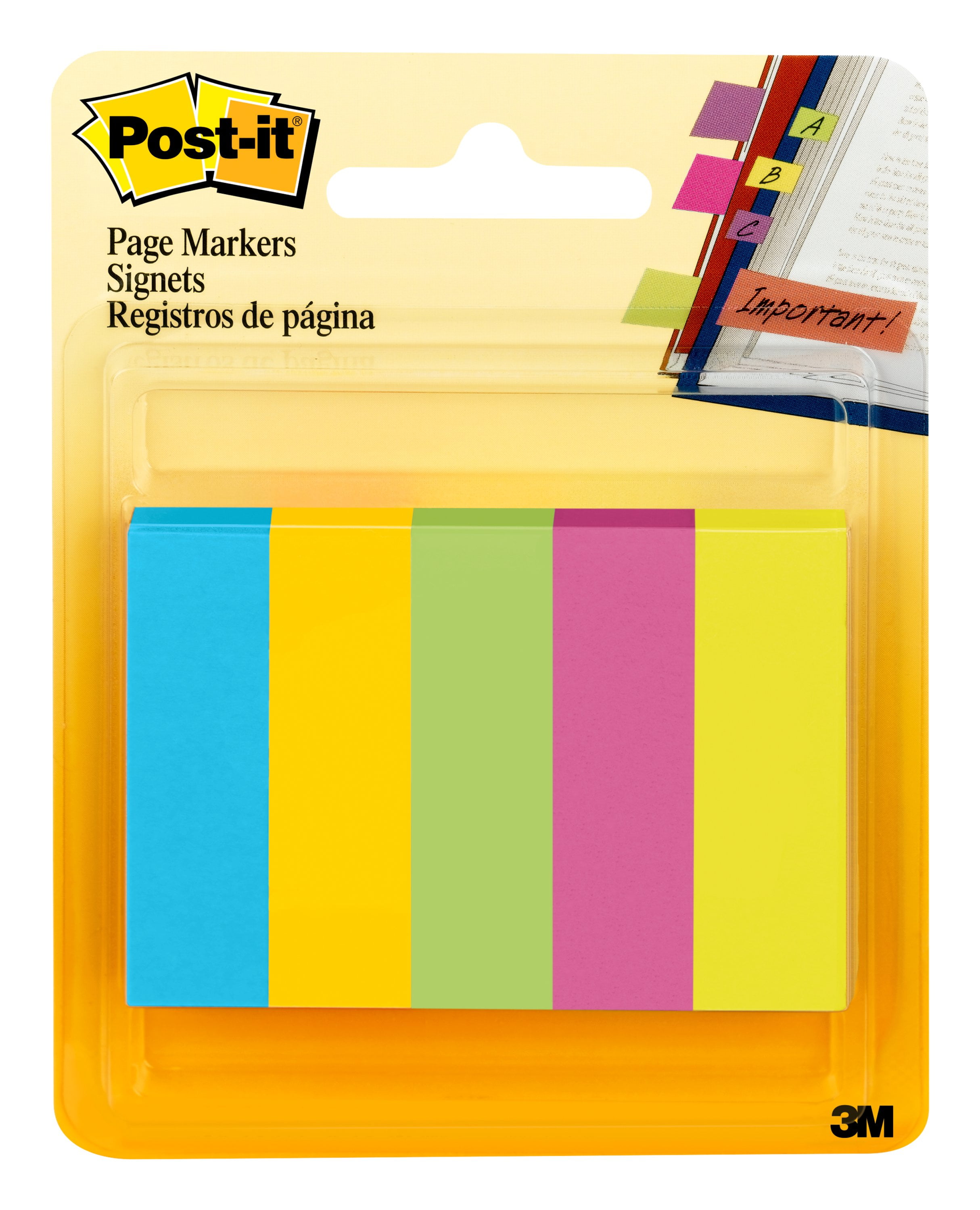 Post-it Page Marker, Assorted Colors, 1/2 in x 1-3/4 in, 5 Pads