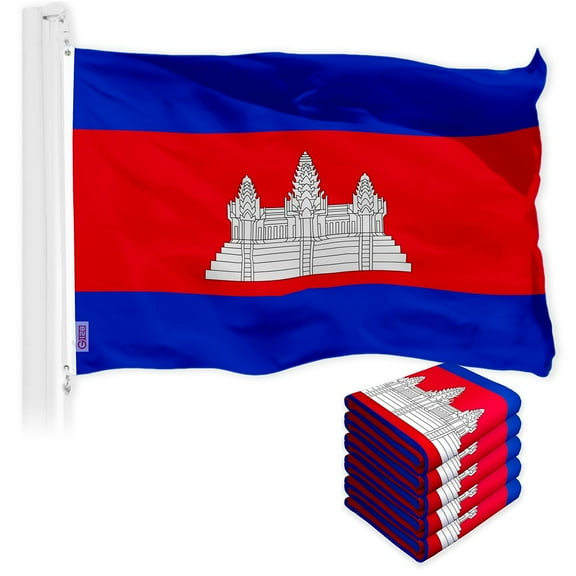 G128 5 Pack: Cambodia Cambodian Flag | 3x5 Ft | LiteWeave Pro Series Printed 150D Polyester | Country Flag, Indoor/Outdoor, Vibrant Colors, Brass Grommets, Thicker and More Durable Than 100D 75D Poly
