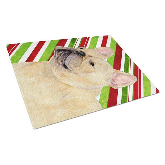 Caroline's Treasures French Bulldog Candy Cane Holiday Christmas Glass Cutting Board Large