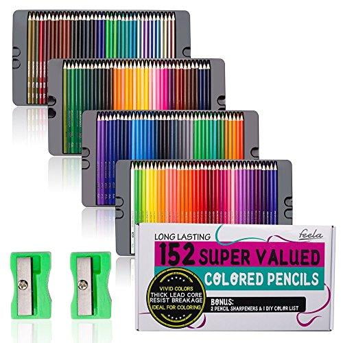 Feela 152 Colored Pencils Premium Soft Core Colors Pencils Set with Pencil Sharpener for Adult Coloring Books