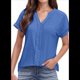 thumbnail image 1 of Blusas con Ojales para Mujer, Cuello en V, Corta, Bordadas, Estilo , Informal, Holgada, de Verano Azul XXL, 1 of 7