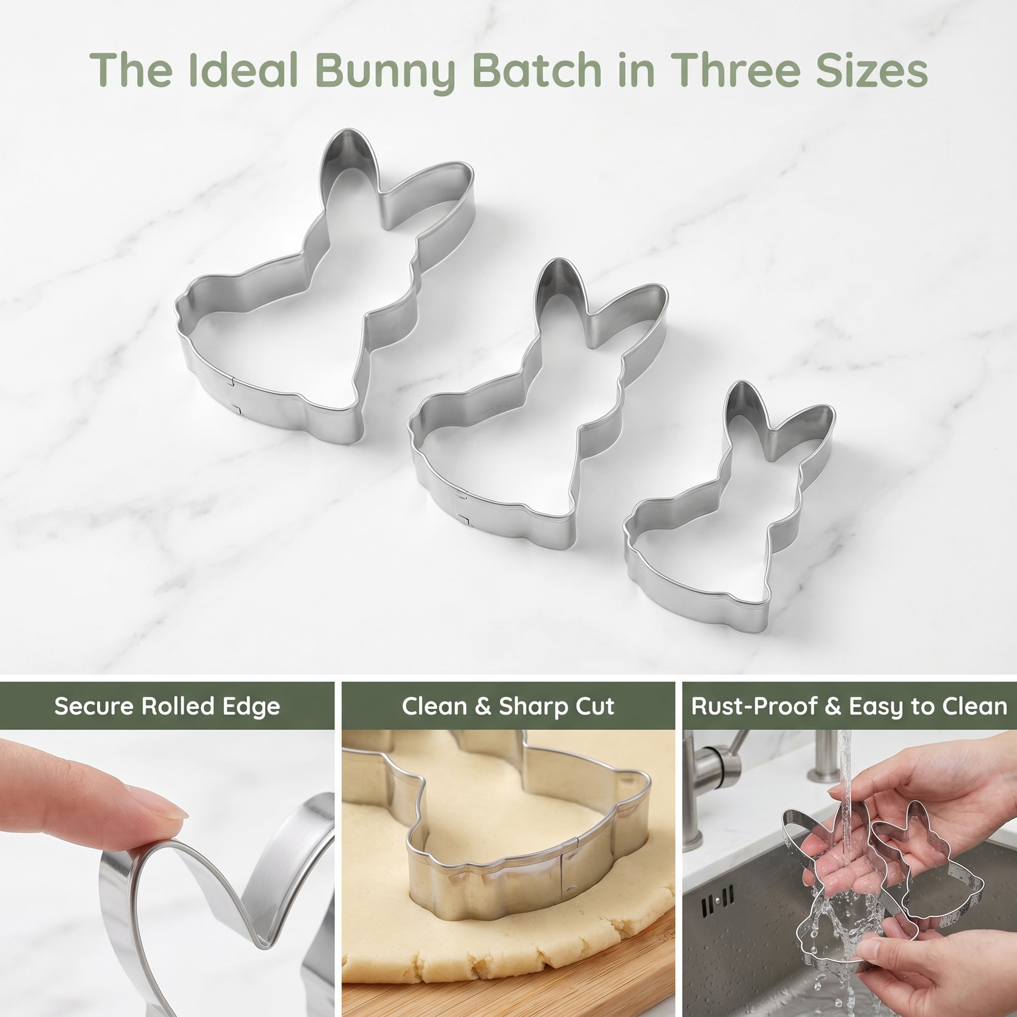 Unique Bargains 3Pcs Stainless Steel Cookie Cutters Tiered Bunny Frames Silver-3